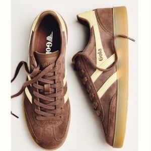 Gola Brown Suede Sneakers with Butter Yellow Stripes